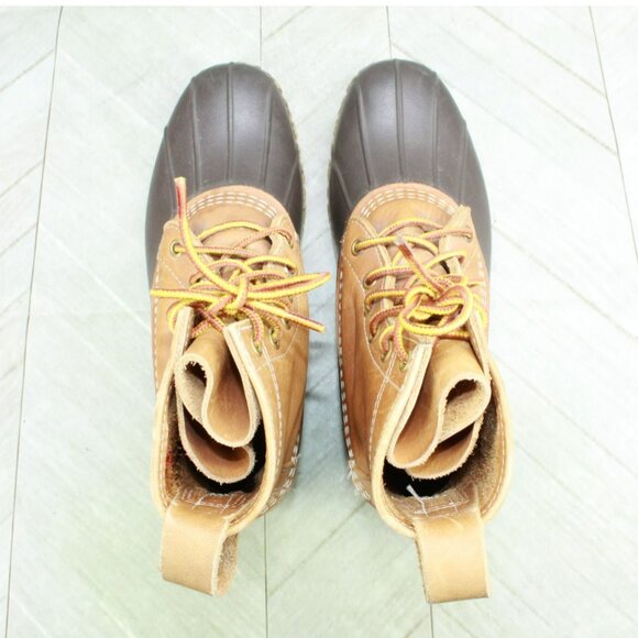 LL Bean Brown Leather Lace Up Round Toe Unlined Ankle Duck Boots Size 8 N - Picture 6 of 10